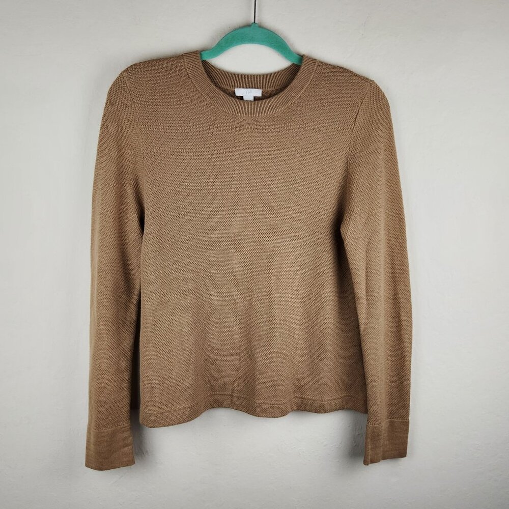 J. Jill Cotton Silk Wool Lightweight Knit Button Cuff Sweater Tan sz S